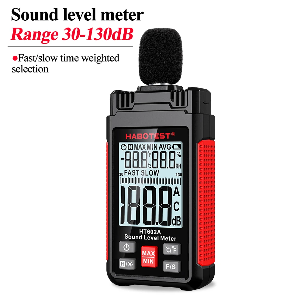 HT602 Professional Digital Sound Level Meter Sound Decibel Monitoring Tester 30-130dBA Noise Meter Noise Volume Measuring Tools