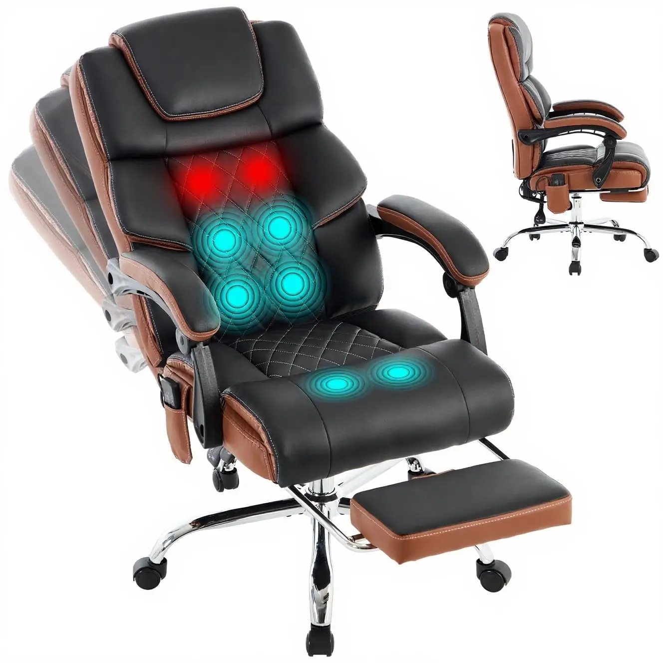 Massage Office Chair 6-Point Vibration Heat Recliner with Footrest 500lbs Adjustable Ergonomic Executive Big Tall, Customized