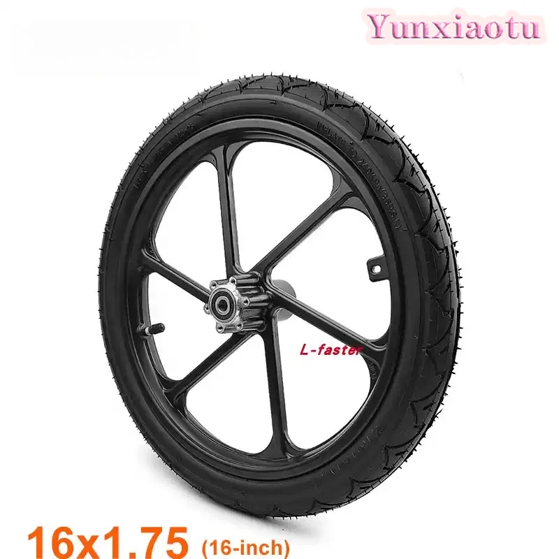 16 Inch Bike Trailer Wheel Black Alloy Rim 10mm Bearing 16x1.75 Inflatable Tire Replacement for Child Stroller