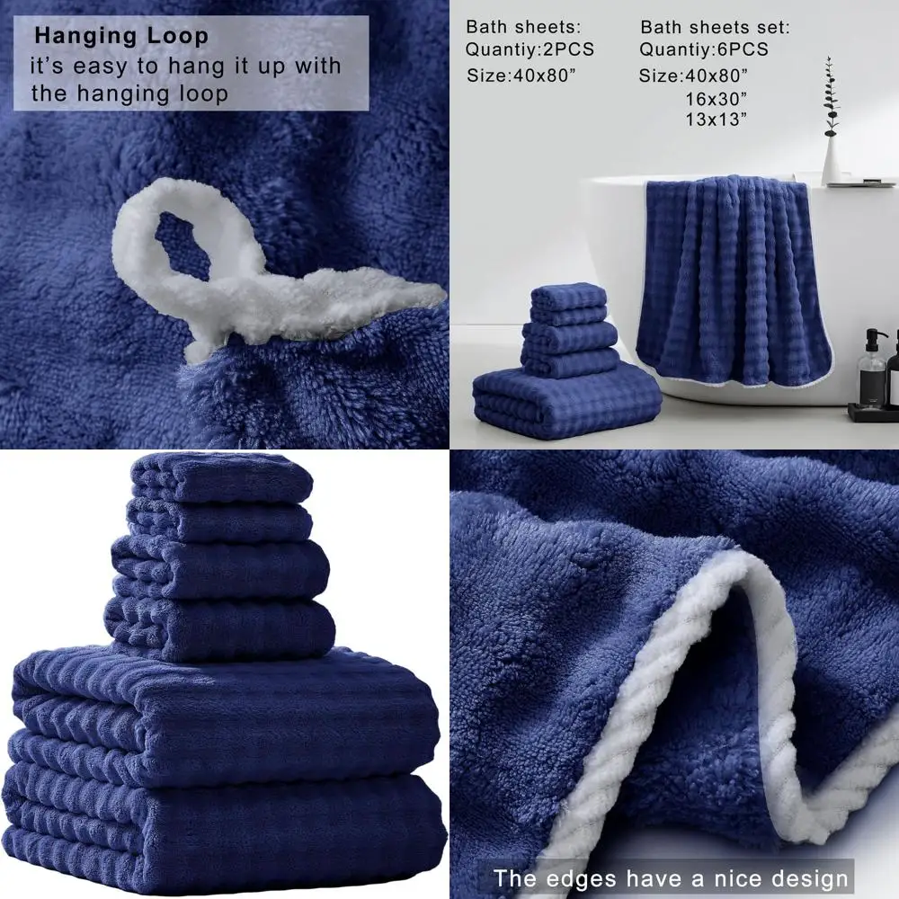 

Large 40x80 Bath Sheets - 6 Pack Navy, Thick & Soft, Quick-Dry Microfiber Towels for Adults