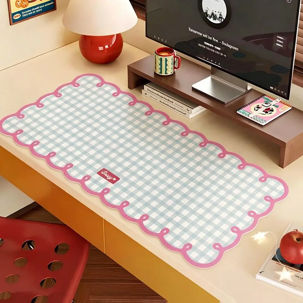 New Non Slip Extra Large Mouse Pad PVC Pink Blue Desk Mat Plaid Pattern Keyboard Mat Computer Desk
