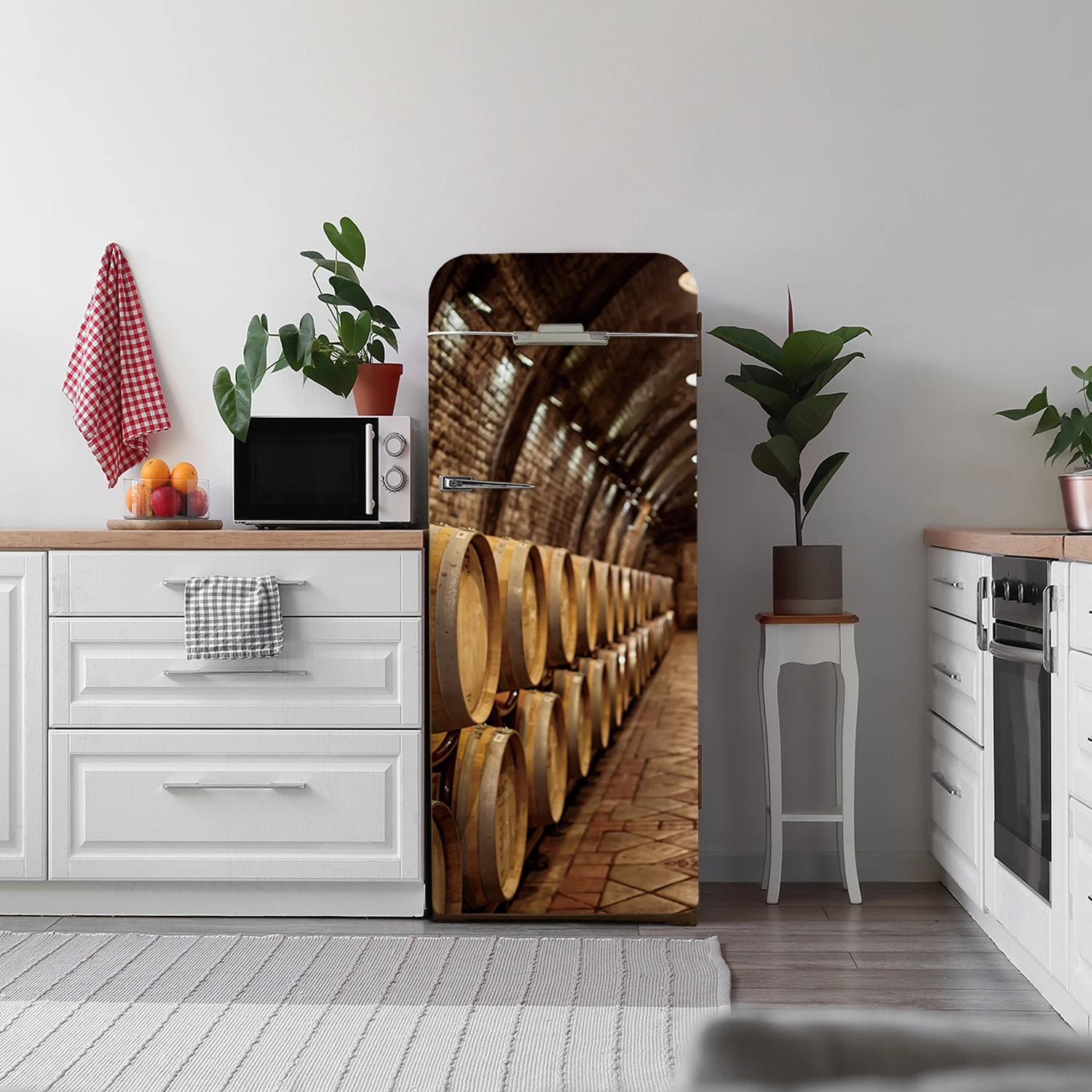 Alwayspon Self Adhesive Refrigerator Wrap Set, Removable Peel and Stick Fridge Art Mural Decals Panel Cover Sticker for Kitchen