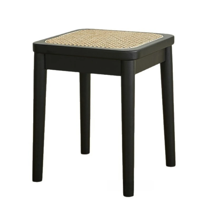 LTT solid wood rattan stool can be stacked household medieval dining stool retro casual square stool