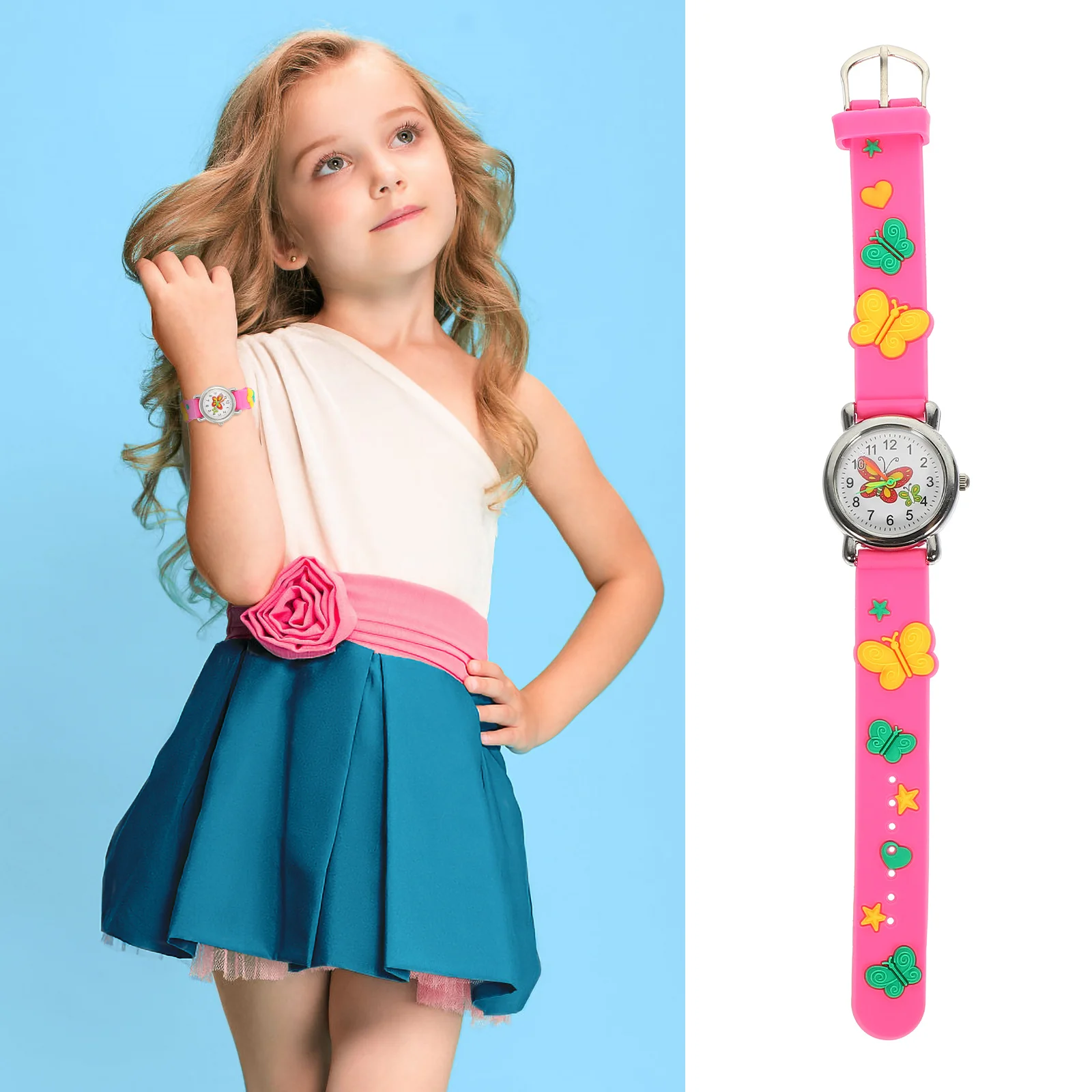 

Cartoon Butterflies Kids Watch Adjustable Strap Girls Wristwatch Accurate Timing Lovely Gift for Children Students Toddlers