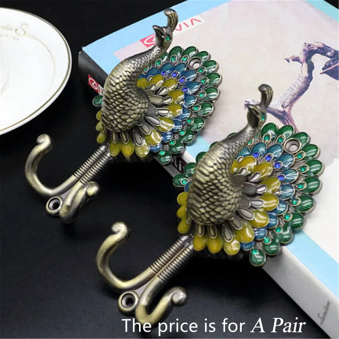 Multicolored Peacock Wall Mounted Curtain Hooks Bathroom Hangers for Hanging Clothes Bags Keys Gold Silver Copper Bronze Hook