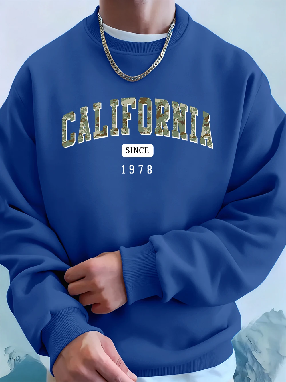 كاليفورنيا منذ عام 1978 الطباعة الرجال البلوز الشتاء فضفاض هوديس الرياضة Crewneck الصوف البلوفرات الدافئة أساسيات الرجال الملابس
