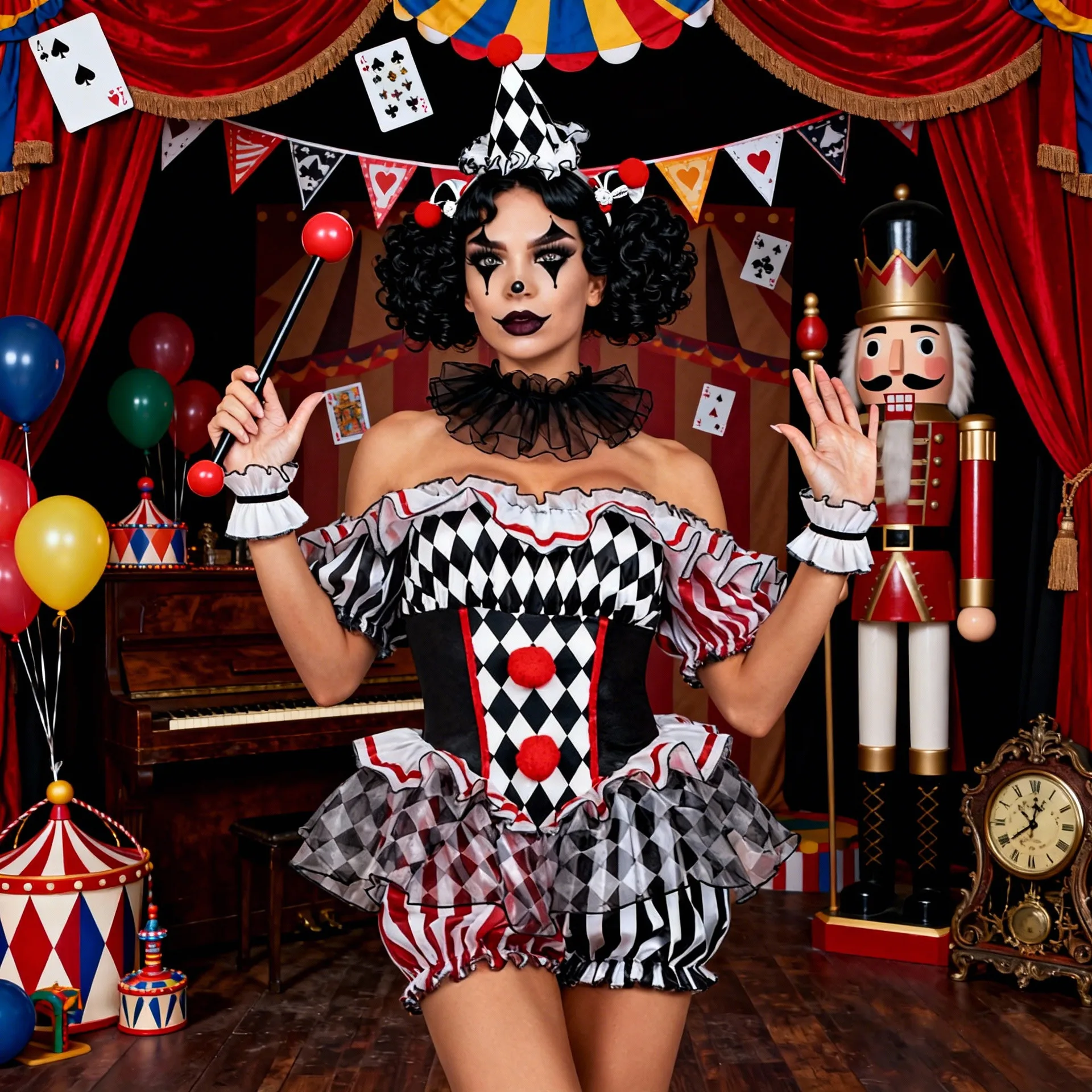 

Sexy Circus Clown Costume Set for Women Halloween Trainer Cosplay Jumpsuit Low Waist Short Pants Polyester Fabric