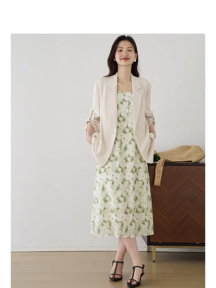 

Juli Summer Thin ort Sve Suit Jaet Women's Commute Casual irt One Button Polyester Fabric Straight Cut Busin Suit
