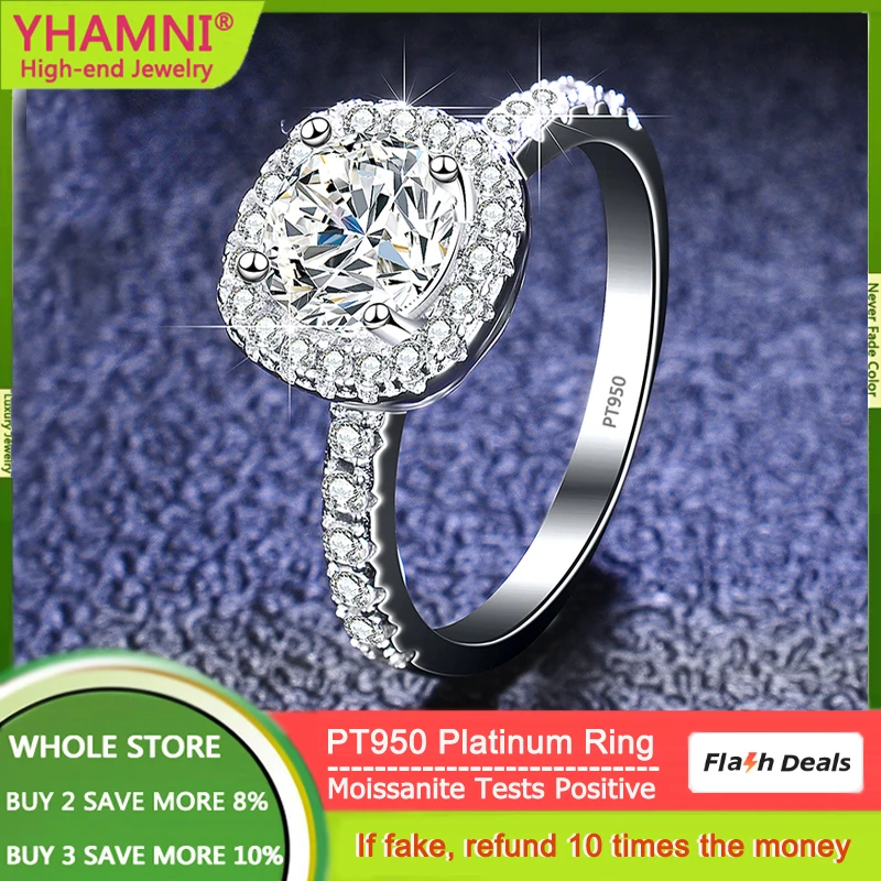 

Solid PT950 Platinum 100% Moissanite Rings 0.5CT 1CT 2CT Brilliant Diamond Engagement Rings For Women Promise Gift Jewelry MR028