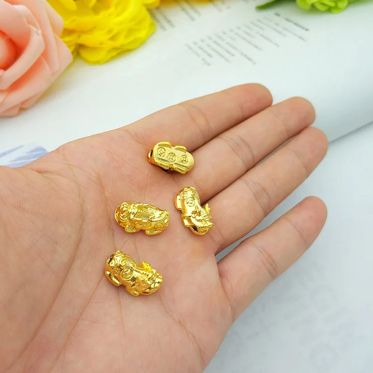 9999 Real Gold 24K Small Lucky Money Pixiu Accessories, Handmade DIY Beaded Gold Loose Beads