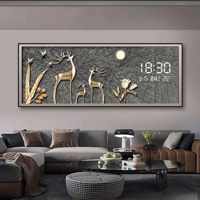 

luxury digital display screen living room decoration painting high-end sofa background wall mural bedroom Modern wall clock