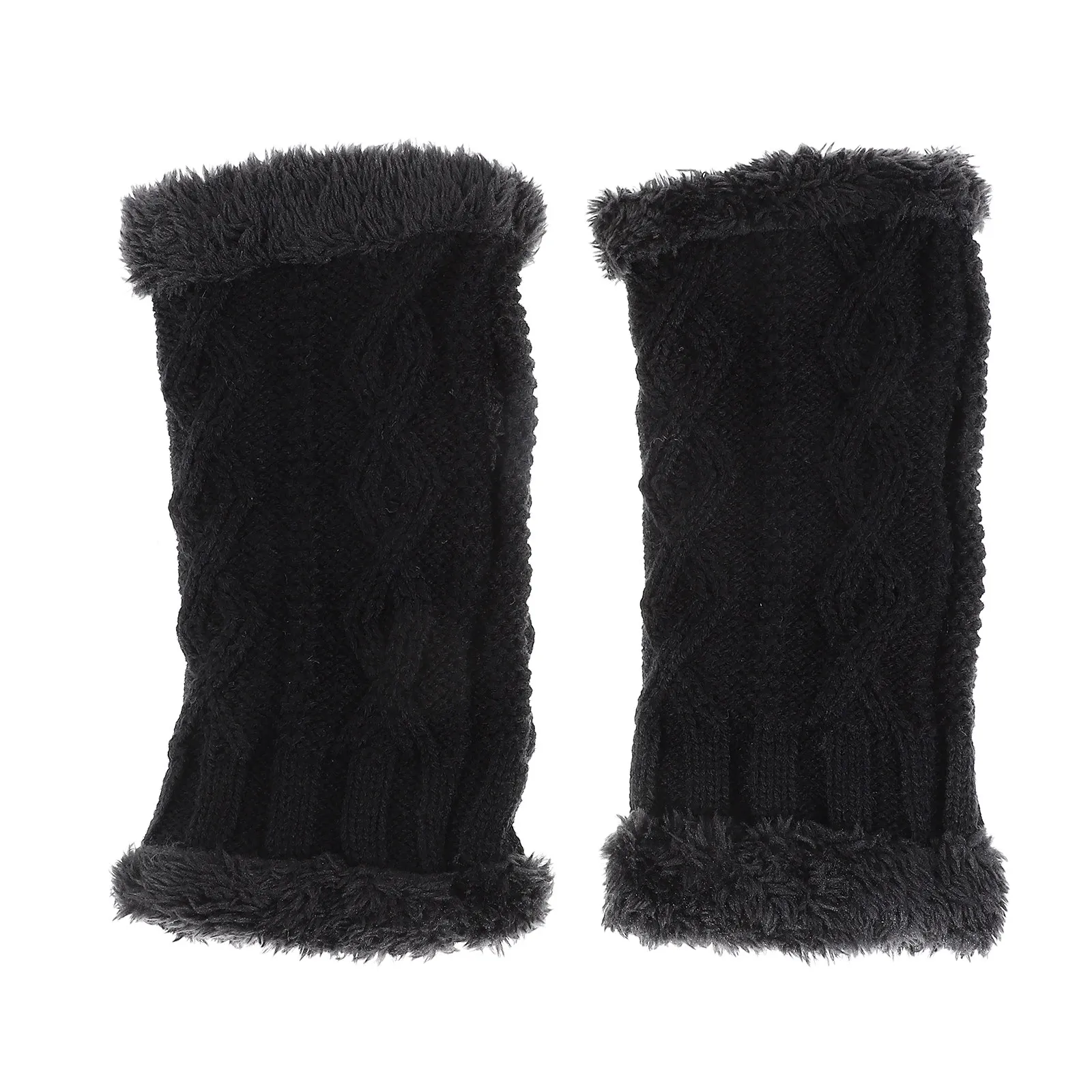 1Pair Thermal Half-Finger Knitted Gloves for Women Windproof Warm Touchscreen Compatible Autumn Winter Outdoor Use Small Rhombus