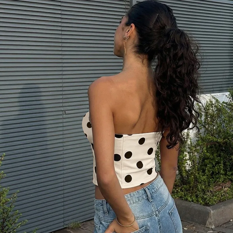 One Polka Dot Top Fitted Sexy with Short Length Sweet Square Neckline Dot Pattern Daily Sleeveless Printed Tanks Top for Women