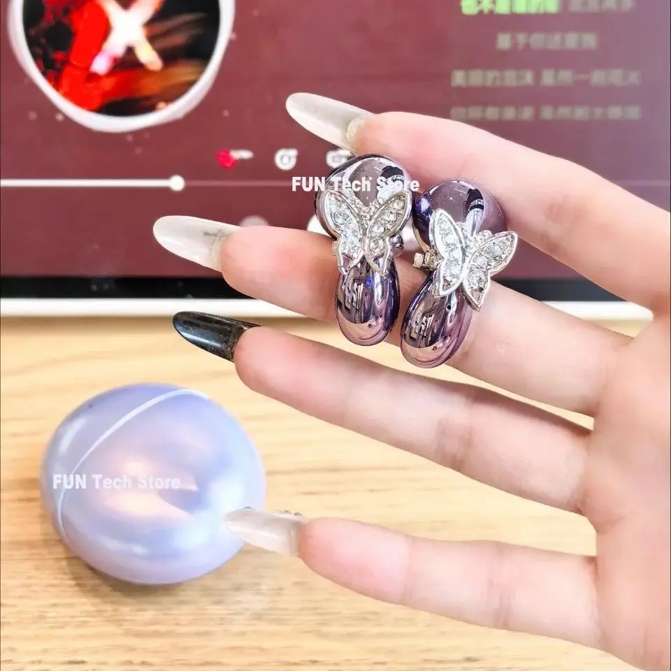 سماعات مجوهرات للبنات مع زوج من أقراط الفراشة 360 درجة ° سماعات أذن بنمط صوت ستيريو بانورامي لتقليل الضوضاء بنصف داخل الأذن #2