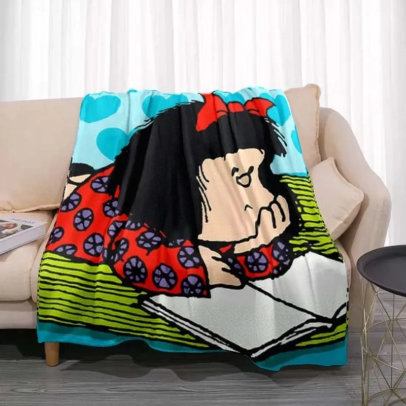 Cartoon Printed Soft Flannel Throw Blanket Cute Anime Mafalda Bed Hiking Picnic Sofa Couch Cover Fashionable Bedspread Kid Adult