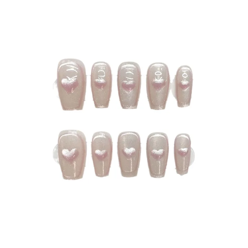 Faux ongles adhésifs réutilisables, faits à la main, œil de chat, cœur, accessoire de manucure, lot de 10 pièces