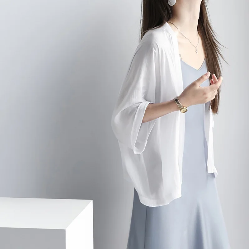 

Женская тонкая солнцезащитная рубашка-накидка, летняя, для ношения поверх юбки, из ледяного шелка и шифона, в корейском стиле