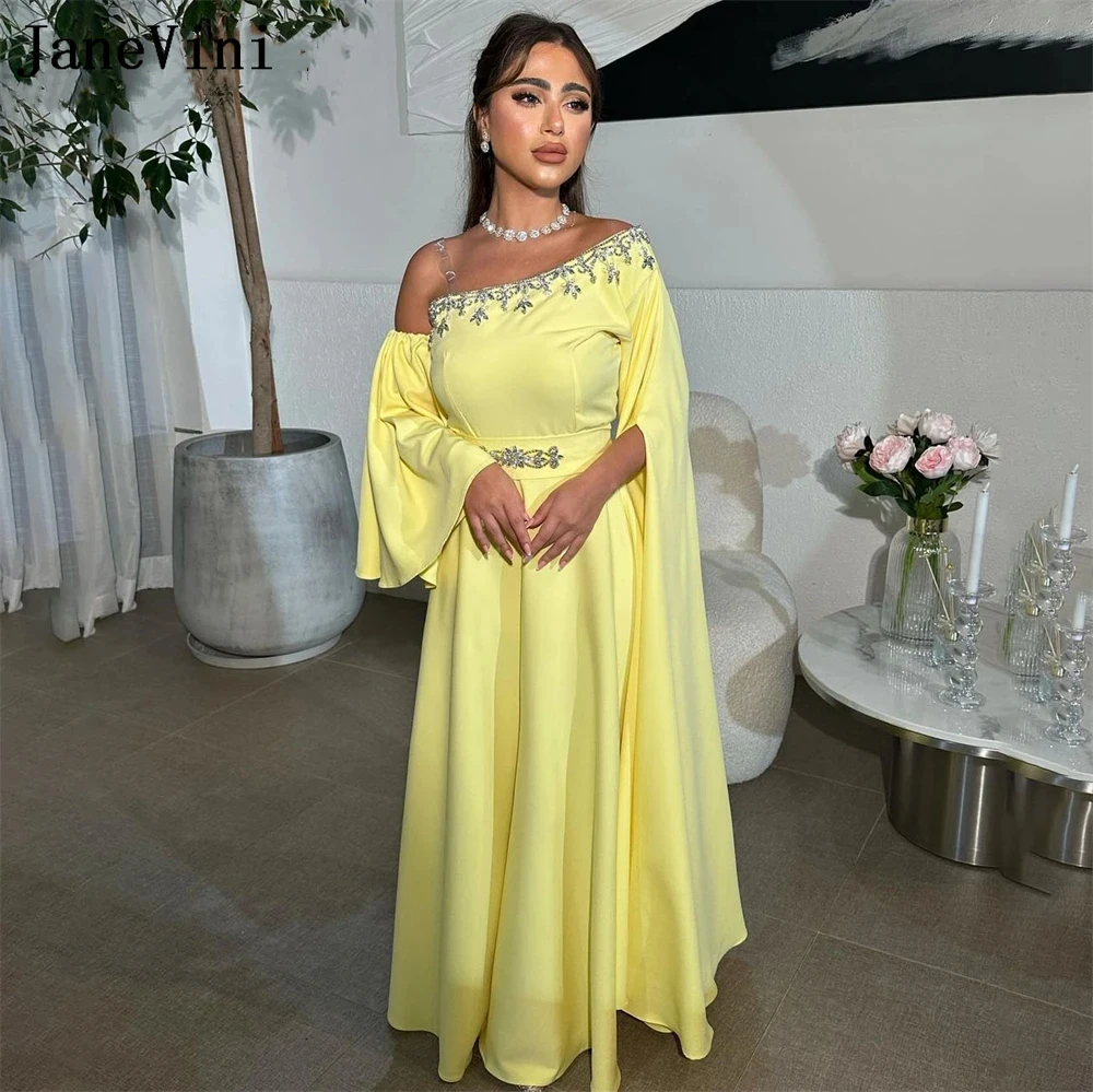 

JaneVini 2024 Yellow Beaded Long Sleeves Bridesmaid Dresses Women Wedding Guest Party Gowns Evening Dress Vestidos Largos Fiesta