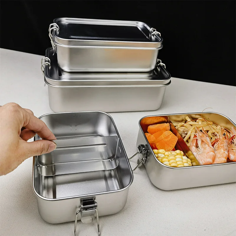 

1Pcs Large Capacity Stainless Steel Bento Box Metal Lunch Box Food Storage Containers with Lockable Clips Lunch Snack Boxes