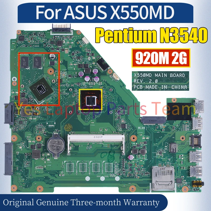 X550MD For ASUS X550MJ X552M X550M MAIN BOARD 60NB06P0-MB2020 Pentium N3540 N16V-GM-B1 920M 2G Notebook Motherboard 100％ Tested