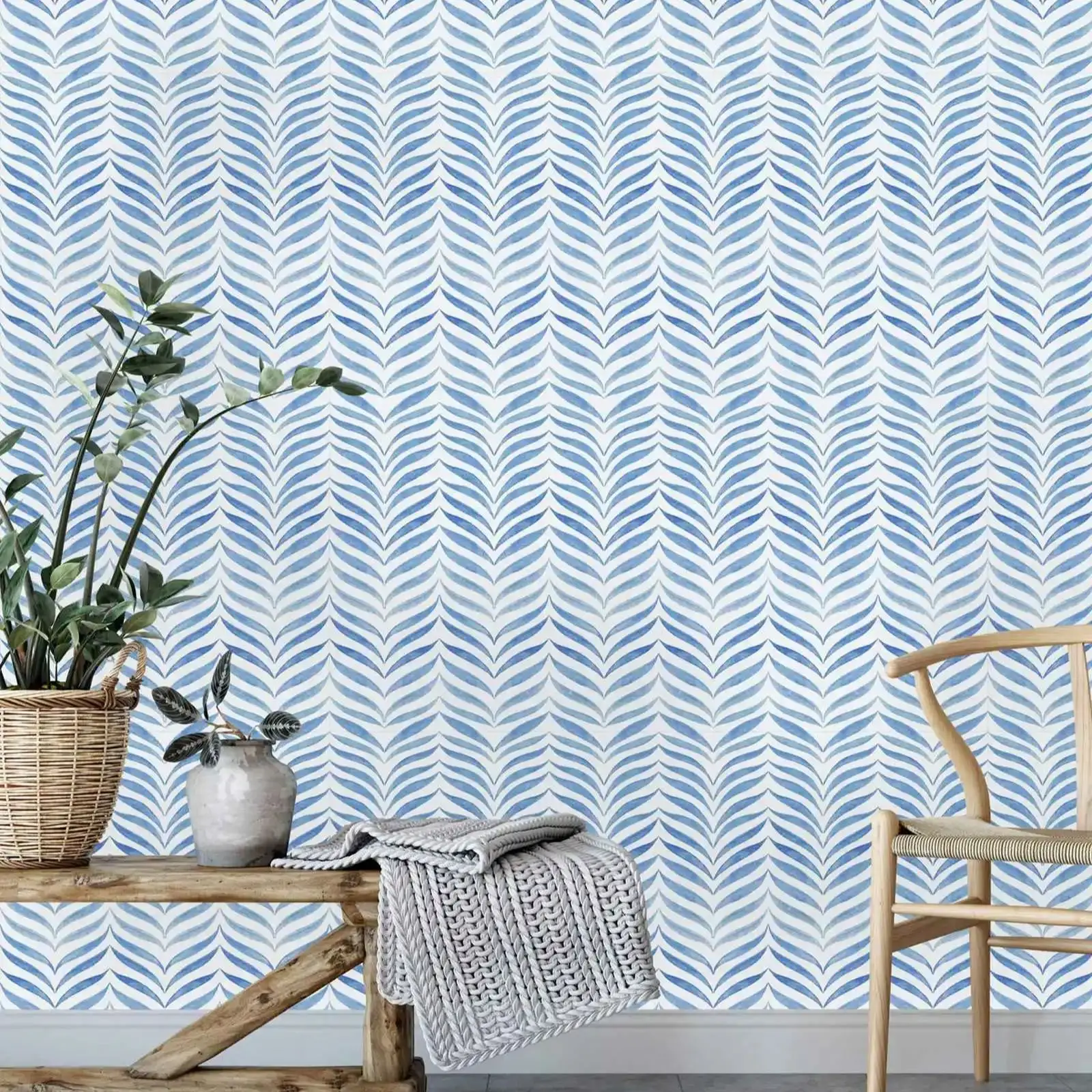 

White and Blue Watercolor Wallpaper ,Herringbone Nature Pattern Wall Paper Mural,Non-woven Wall Papers Roll For Art Decor