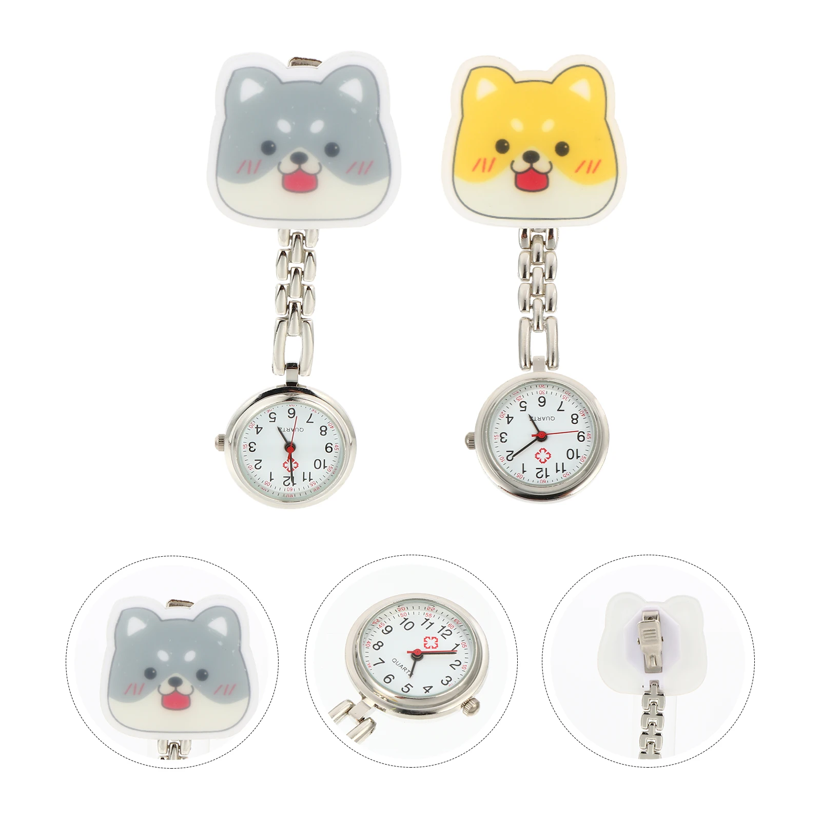 

2pcs Luminous Pocket Watches Stainless Steel Hanging Watches Creative Cartoon Noctilucence Design For Nurses Doctors Decoration