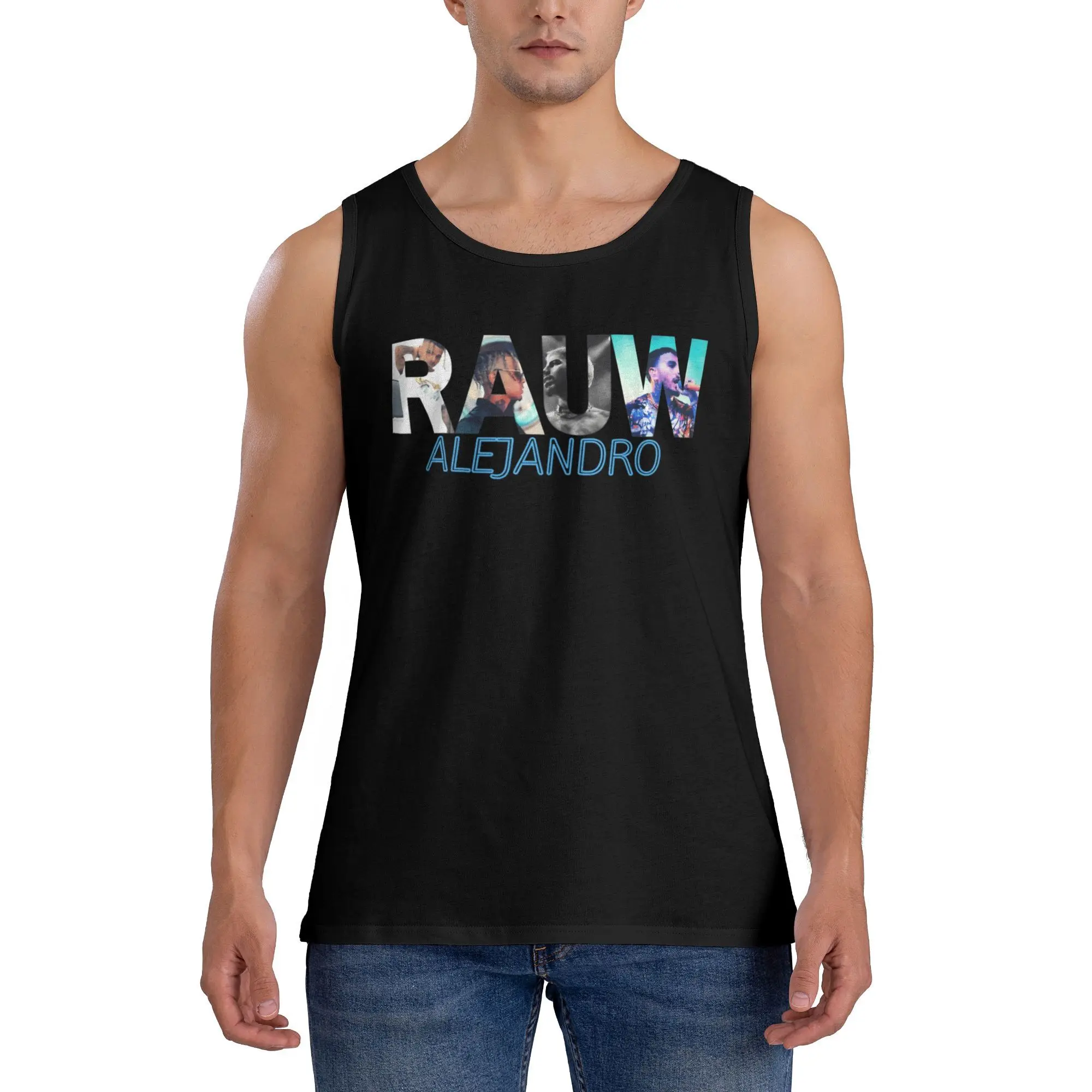 سترات Rapper Rauw Alejandro Tank Top للرجال بنمط يومي لكمال الأجسام سترات عصرية كبيرة الحجم بدون أكمام #1