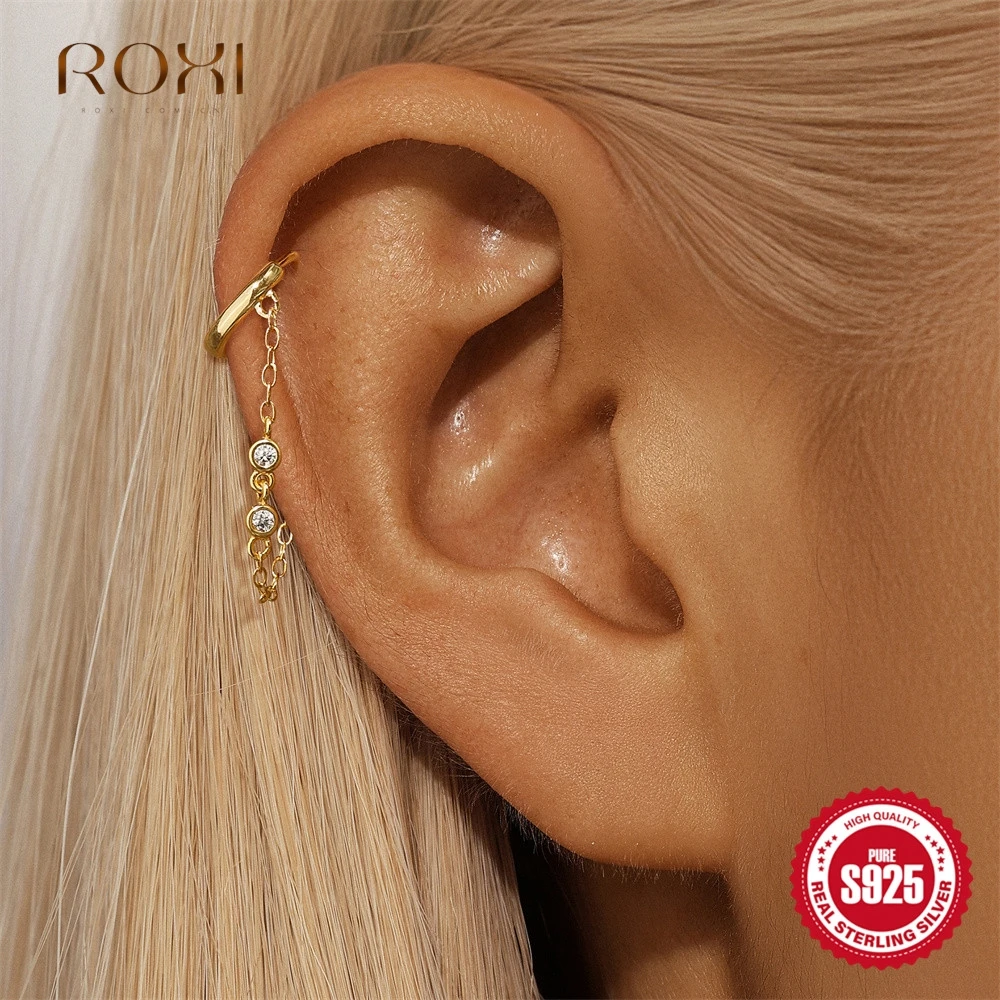 روكسي 925 فضة هندسية شرابة أقراط للنساء الكلاسيكية قرط الاذن المرصع 18K مطلية بالذهب غرامة مجوهرات هدايا الحفلات