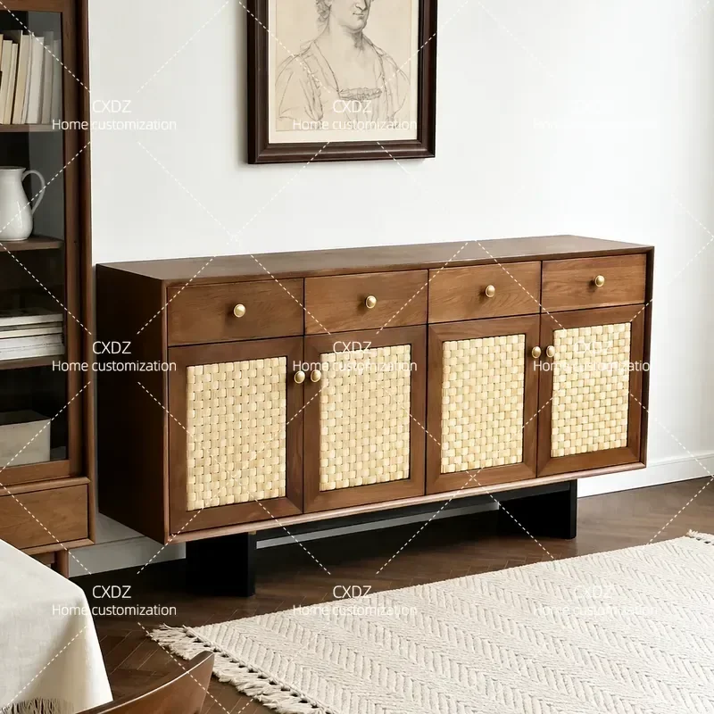 Solid Wood Rope Woven Dining Side Cabinet Middle Ancient Style Living Room Porch Decorative Storage Cabinet for Hotel