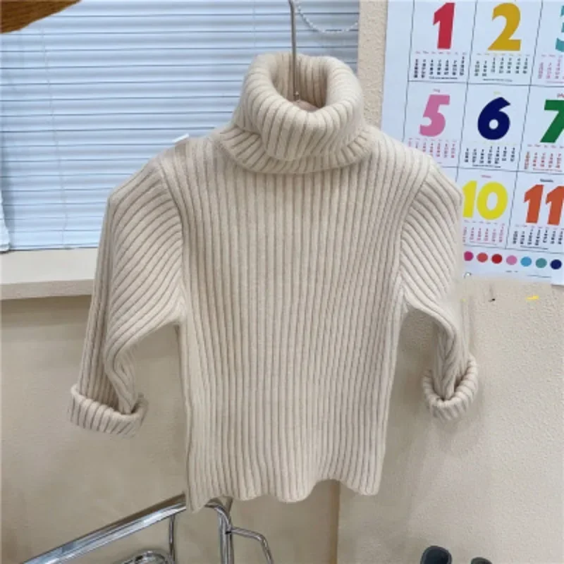 Kids Sweaters Solid Boys Pullover Turtleneck Knitwear Autumn Winter Boys Girls Strip Clothes Baby Turtleneck Stretch Sweater Top