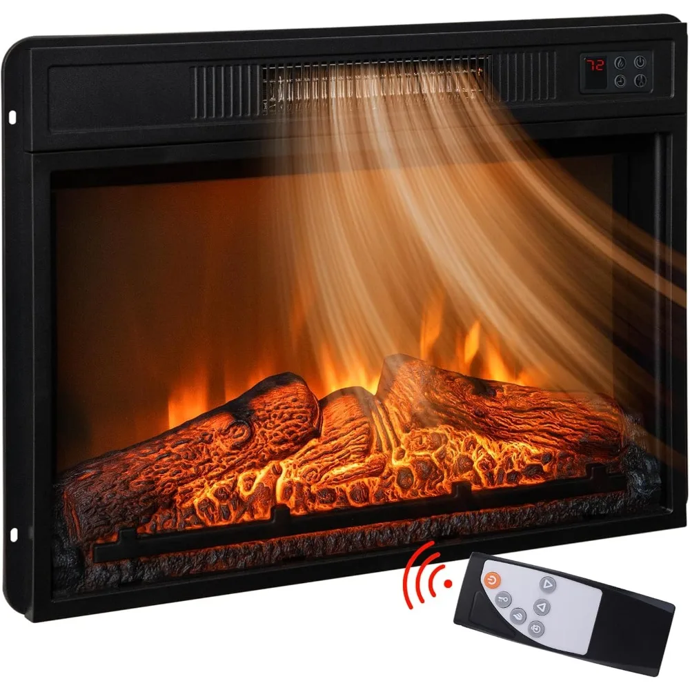 23 Inches Electric Fireplace Insert Heater, Realistic Adjustable Flames and Remote Control, Built-in Timer & Thermostat