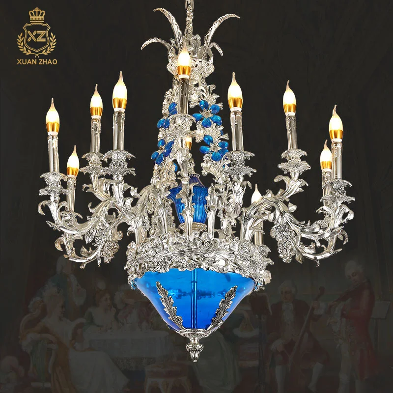 สไตล์วินเทจฝรั่งเศส Candelabra โคมระย้า Villa Palace Hall High-End ในร่มตกแต่งแก้วโคมไฟทองแดง