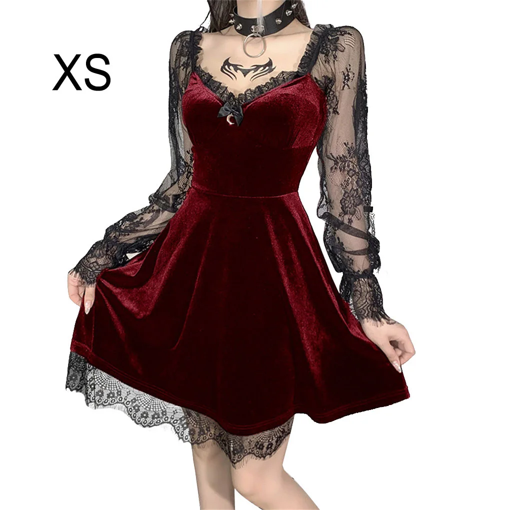 Women Retro Gothic Style Summer Knee Length Dress Banquet Sexy Dresses Polyester Ladies Clothes Holiday Present