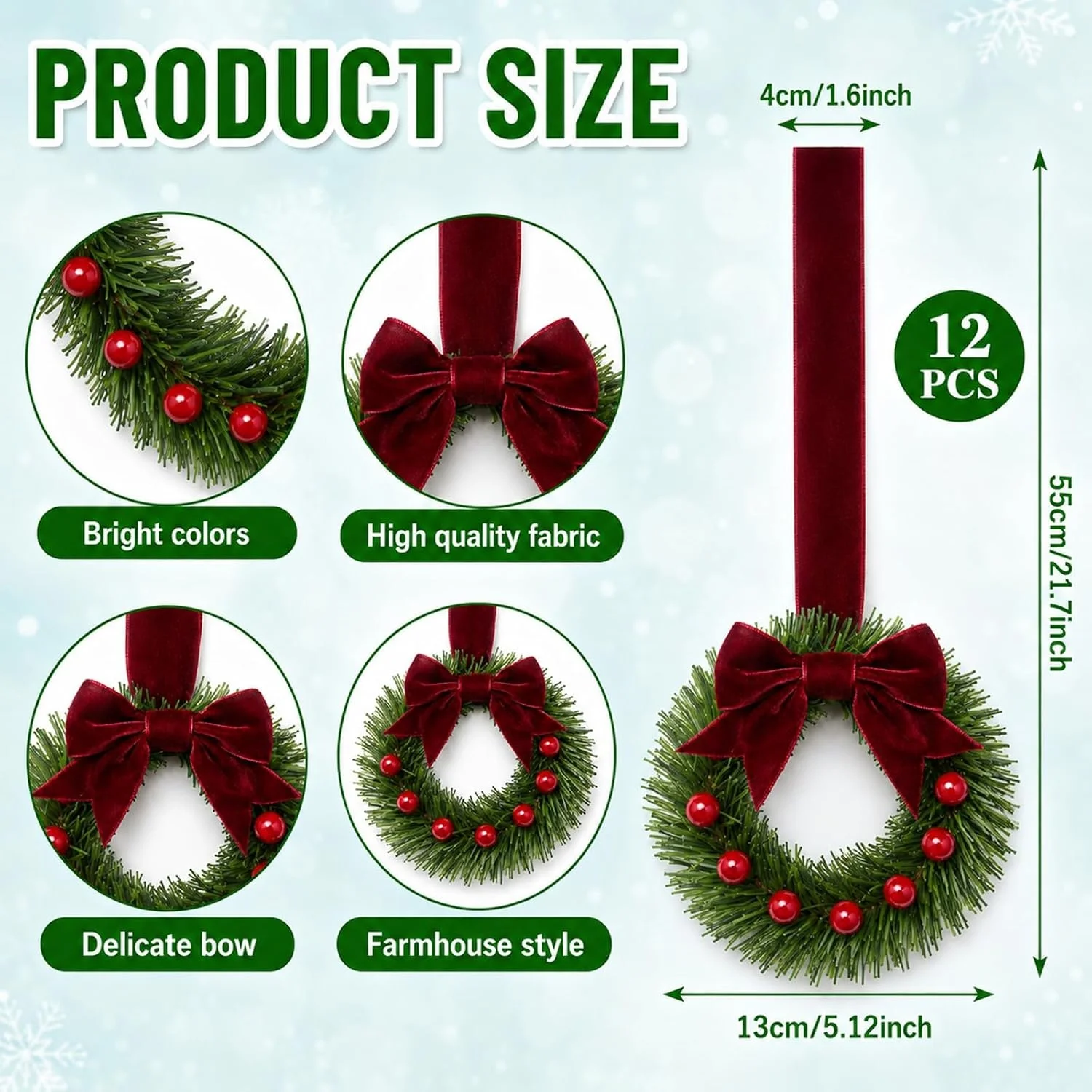 12pcs Mini Christmas Wreath Set, 10