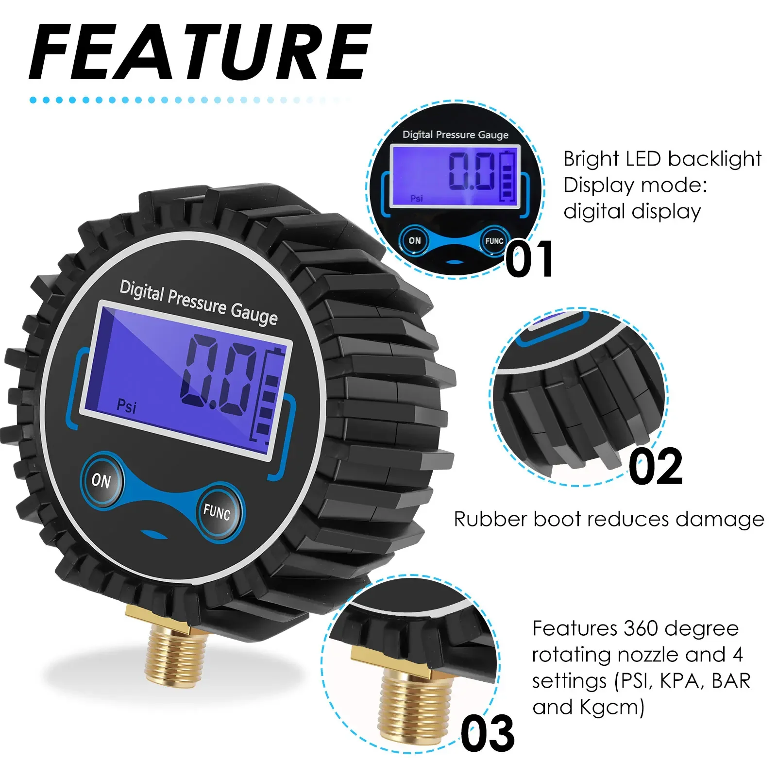 Digital Tire Pressure Gauge 200PSI Inflation Monitoring Manometer Car EU Tire Air Pressure Inflator Gauge LED Backlight Vehicle