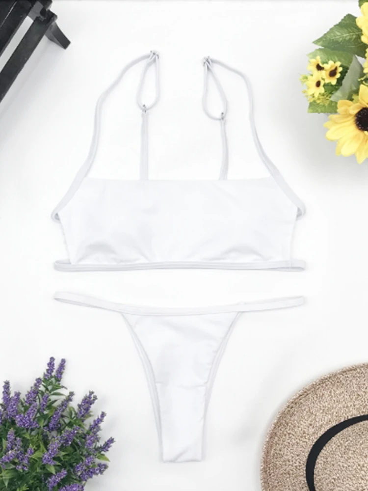 Maillot de bain sexy à rayures pour femmes, bustier tubulaire, culotte taille haute, ensemble deux pièces, dos nu, vêtements de plage brésiliens, été