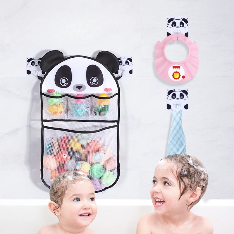 Cartoon Shower Hanging Basket Mesh Bag Bathroom Storage Pouch Organizers Holder for Kids Baby Bath Water Toys Net Pouch Bags