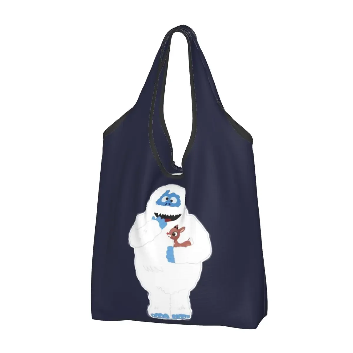 Christmas Abominable Snowman With Rudolph Portable Tote Shopping Bags Large Capacity Shopper Bag Grocery Handbag Shoulder Bag