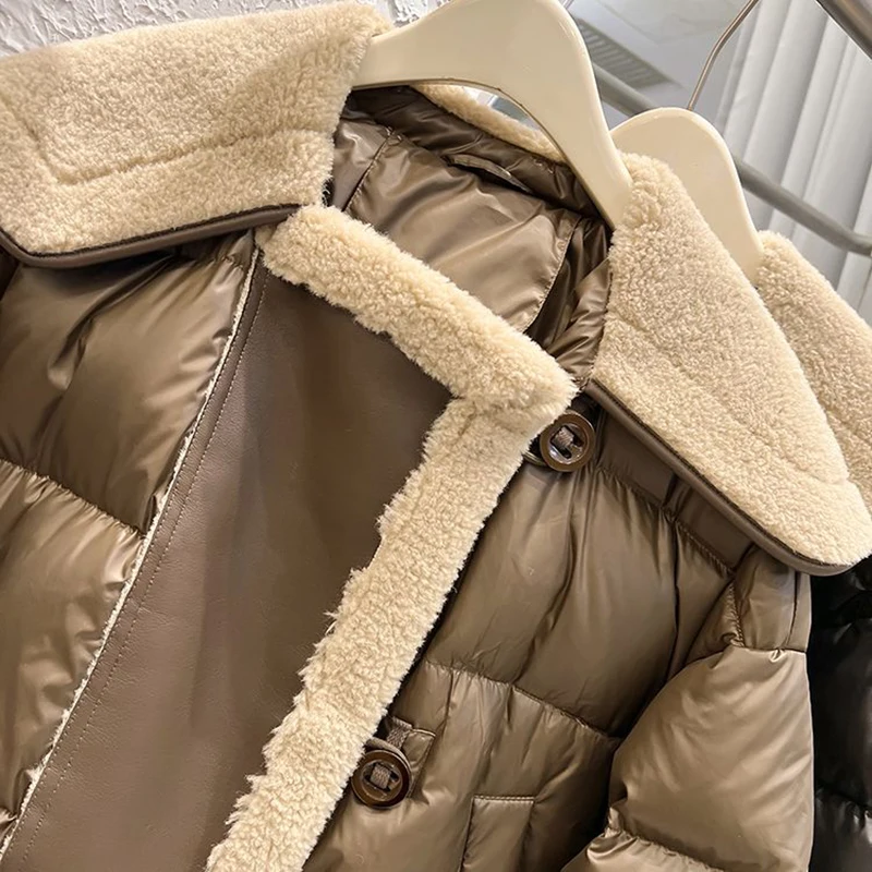 2024 Korean Style Lambswool Warm Jacket Long Sleeve Cotton Coat Fashion Elegant Women Winter Jacket Basic Coat Female Outwear