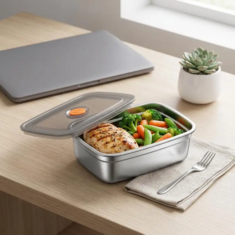 Stainless Steel Camping Lunch Box Sealed Leak-proof Bento Box Microwave Suitable Large Capacity Refrigerator Freezer Storage Box view 5