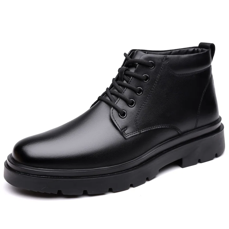 New Designer Winter Cow Warm Cotton Shoes for Men Fashion Casual Black Platform Ankle Boots Male