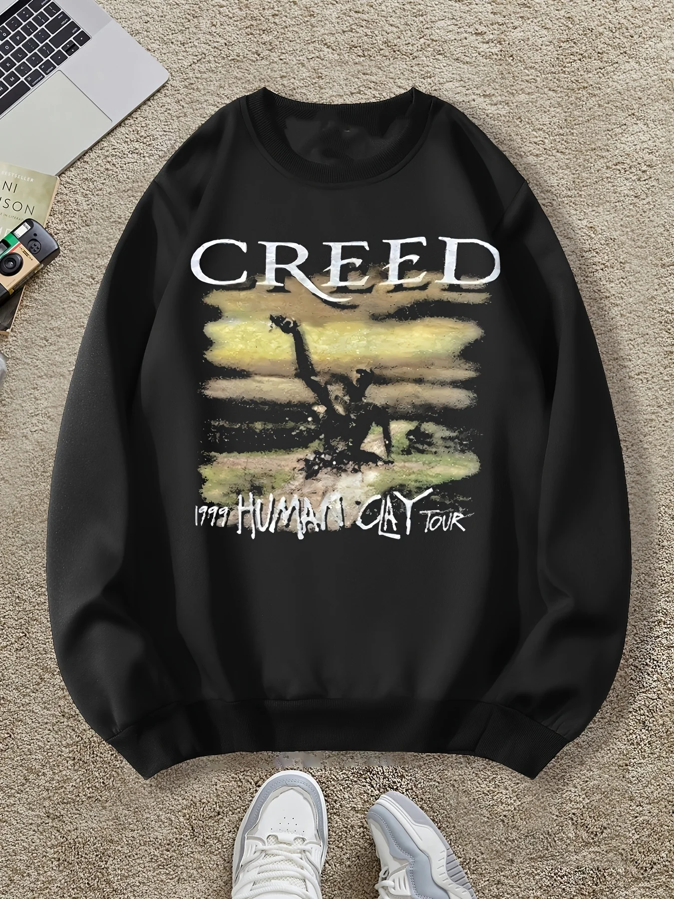 

Осенне-зимняя мужская и женская спортивная одежда с длинными рукавами и принтом в стиле ретро, повседневная свободная уличная одежда