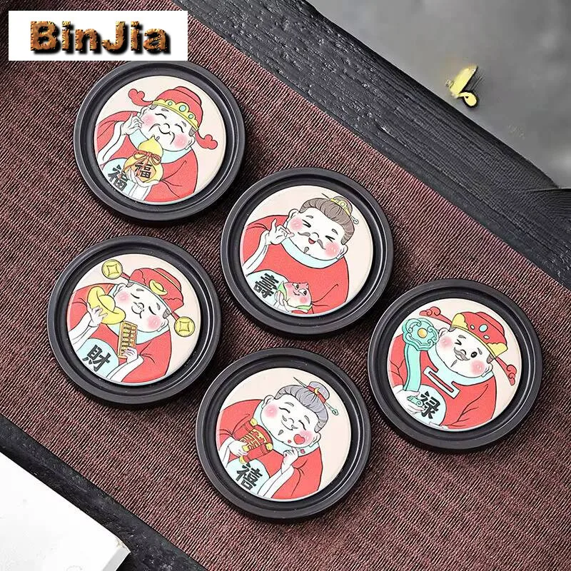 Chinese Style Fulu Wealth God Water Absorbing Coasters Boutique Matd For Coffee Cups Anti-Scald Placemats Tea Services Ornaments