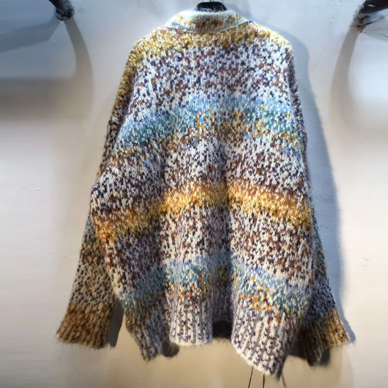2025 Autunno Inverno Nuovo stile europeo Patchwork Stampa leopardata Tasca colorata Giacca cardigan maglione a blocchi di colore allentato dimagrante