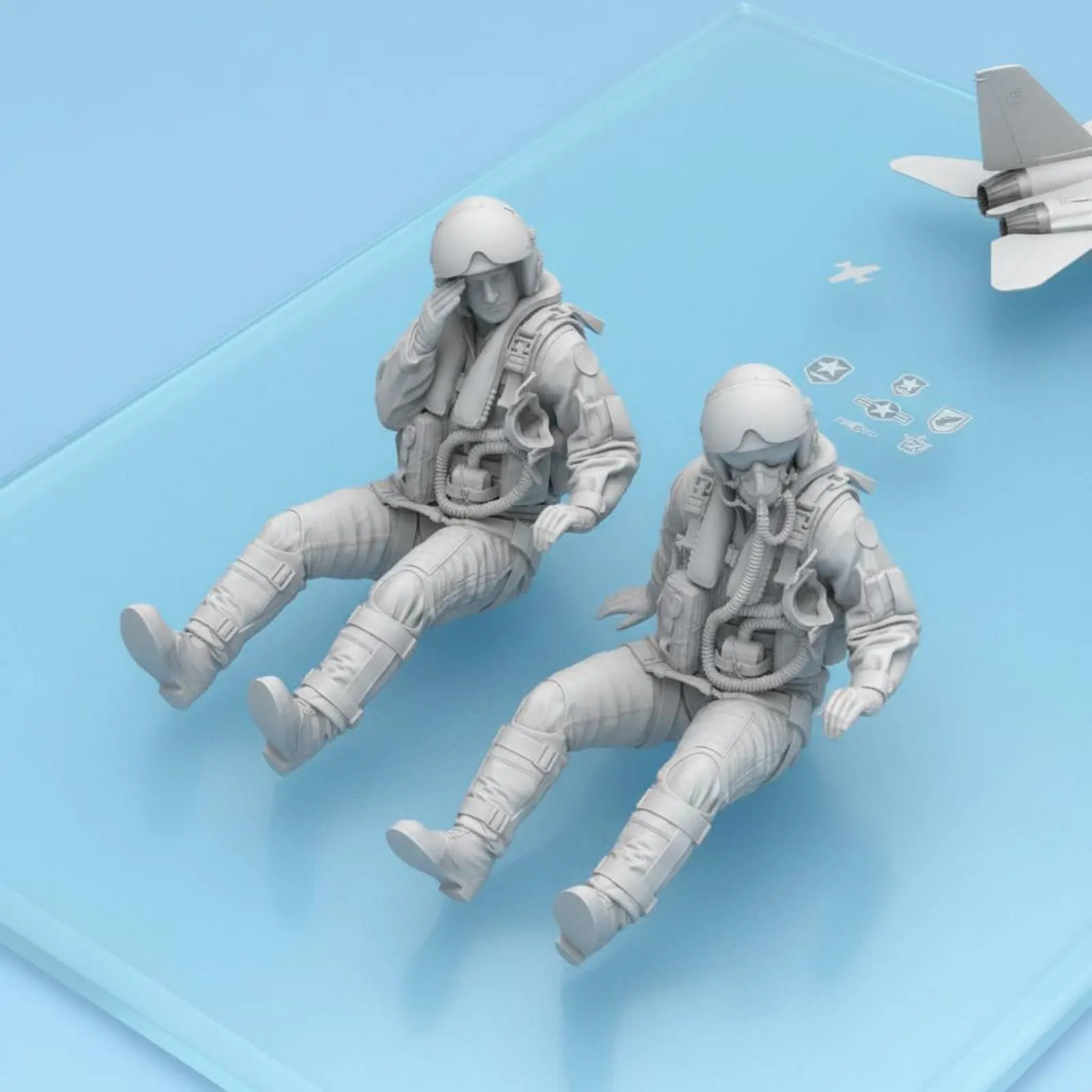 2 Pieces Detection Officer Figure High Fine Finish Seated Cockpit Crew Seated Jet Crew Figures 3D Printed for Hobbyists