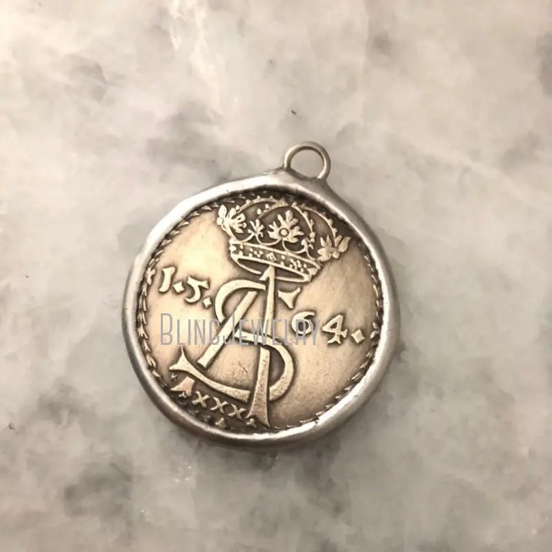 PM37346 Polish Coin Pendant Dated 1564 Hand Soldered Medieval A S Design   2 Sided Lead Free