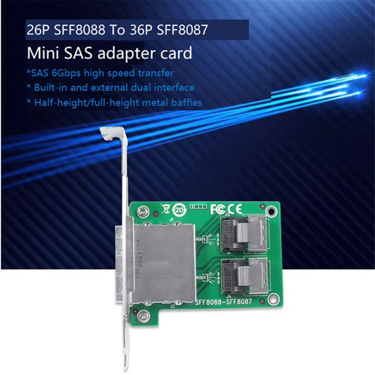 Tarjeta adaptadora ABEP-MiniSAS SFF-8087 a SFF-8088 Tarjeta SAS de doble puerto interna a externa