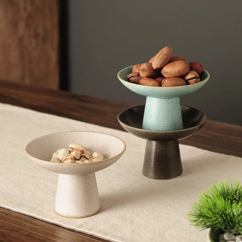 Ceramic High-Footed Refreshment Tray - Ideal for Fruit, Salad, Dessert & Cake - Elegant Round Dish