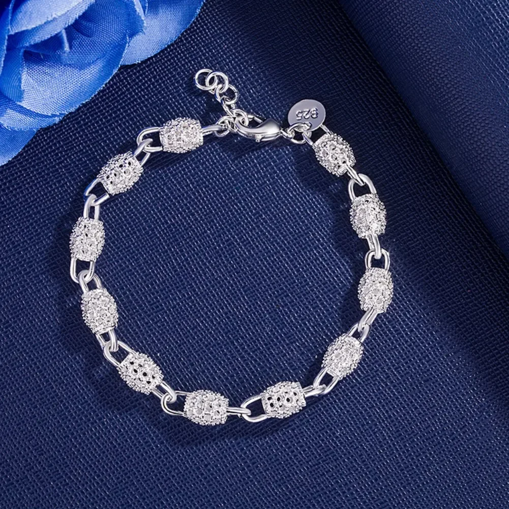 Hot 925 Silver Flower Beads Charm Bracelets for Women Hollow Ball Silver Bracelet Adjustable Wedding Party Jewelry Gifts