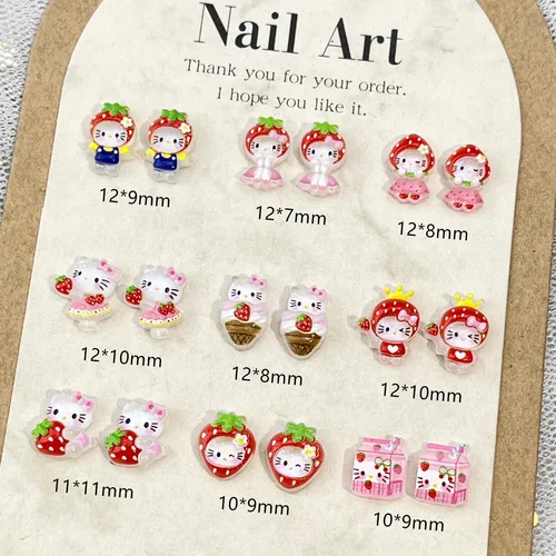Imagen 2 del producto 50 Uds. De nuevos dijes para uñas de fresa Hello Kitty, Mini vestido con purpurina translúcida helada, decoraciones artísticas para uñas 3D de gato KT para bricolaje Kawaii